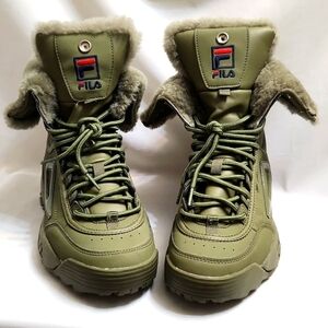 Fila Disruptor Shearling Olive Green Lace-up Winter Boots (w size 8)